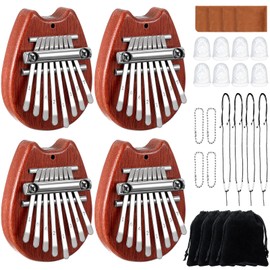 Konohan 24 Pcs 8 Keys Mini Kalimba Piano Set, Include 4 Mini Exquisite Finger Thumb Piano 4 Lanyard 4 Chains 8 Finger Protector 4 Cleaning Cloth for Kids Adults Beginners Gift (Cartoon Style)