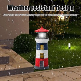 Ruiqas LED Solar Power Lighthouse Statue Rotating Outdoor Light Garden Yard Lawn Craft Ornament (Black and White)