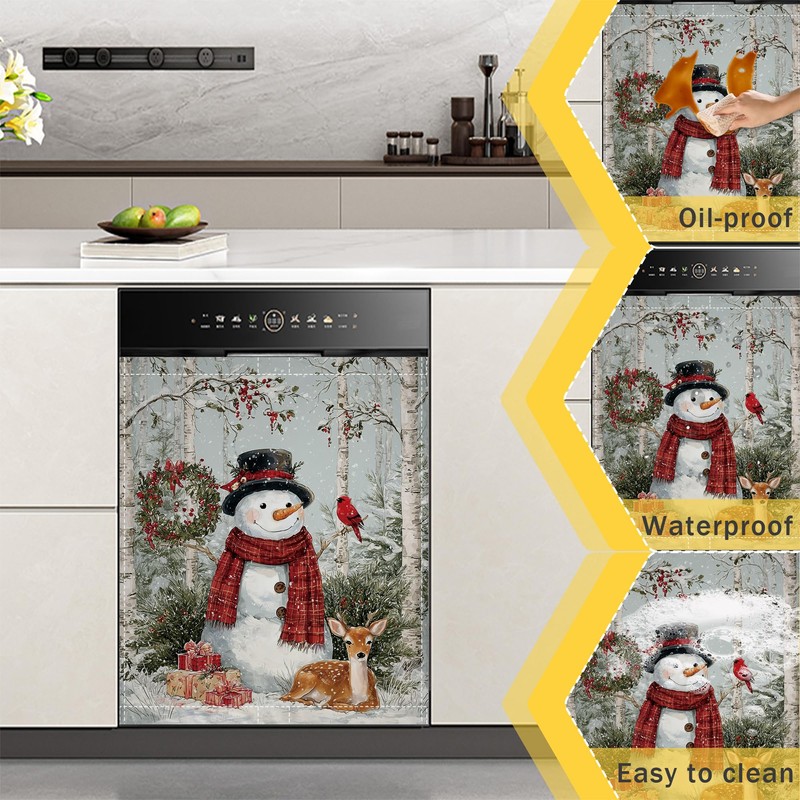 Snowman Dishwasher Magnet Cover,Winter Scene Kitchen Decor Waterproof Refrigerator Magnet