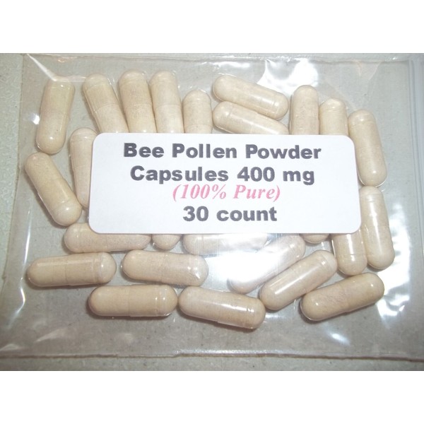 Bee Pollen Powder Capsules (100% Pure) 400 mg  30 Count