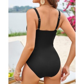 AILLOSA Women's One Piece Swimsuits Costume Tummy Control Ruffle V-Neck Push Up Monokinis Swimming Swimsuits for Women Black