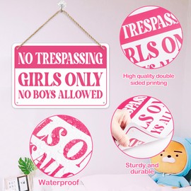 Girls Only Sign, Pink No Trespassing Girls Only No Boys Allowed Room Wall Decor, Girls Cave Bedroom Dormitory Door Wall Hanging Decoration, 11.8x 7.8 inch