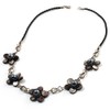 Avalaya Delicate Dark Grey Shell Floral Leather Cord Necklace -