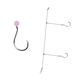 3 Pack '2/0' Bead Rig Surf Fishing Hi-Lo Double Drop Hand-Tied 30LB Mono (Pink)
