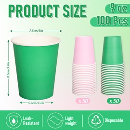 FYSUIMU 100Pcs Witch Theme Party Cups Pink and Green Disposable Paper Cups 9Oz Princess Movie Birthday Drinking Cups for Witch Sorority Summer Watermelon Flamingo Theme Party Baby Shower Wedding