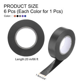 MECCANIXITY Electrical Tape, 3/4" x 66 ft Waterproof Strong Adhesive Rubber Sticker PVC Flame Retardant Insulation Tape, Use at No More Than 600V,Black/White/Gray/Blue/Purple/Brown,6Pcs