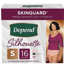 Depend Silhouette Adult Incontinence and Postpartum Underwear for Women, Small, Maximum Absorbency, Black, Pink and Berry, 16 Count, Packaging May Vary