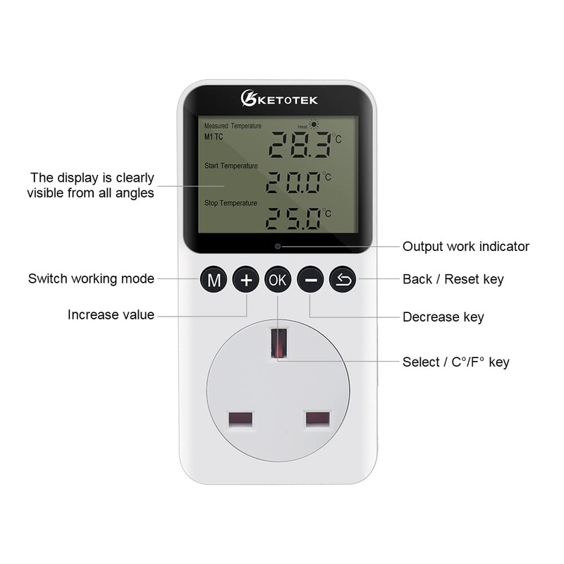 KETOTEK Day Night Temperature Controller Plug Outlet Digital Thermostat Socket