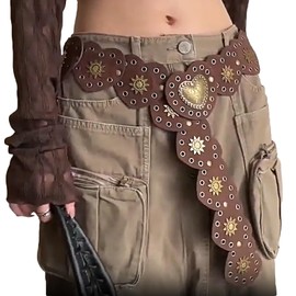 TRADERPLUS Wide Belt Boho Chic Heart Shape PU Leather Western Style Soft Belt Vintage Brown 42, brown