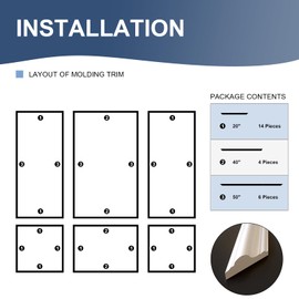 NeatiEase Peel and Stick Wall Molding Kit 6-Frame Pre-Made, Ready-to-Assemble Wall Moulding Panel Frame, Self-Adhesive Wainscoting Panels Wall Trim for Interior Walls Home Decor (50"x40",50"x20")