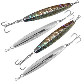 Qty 4 Fish WOW! 16oz Diamond Jig Chrome Silver jig + Mylar Holographic Laser Metal Fishing jig with a 7/0 Treble Hook Big Game Lure Offshore Bait Saltwater