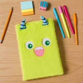 MIJOMA Monster Notebook Set - Fluffy Diary with Plush Cover, 80 Lined Pages, 22 x 15 cm - for Children, School, Travel, Festival (Monster Green)