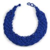 Avalaya Chunky Wide Blue Glass Bead Plaited Necklace/ 53cm L