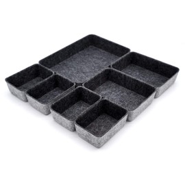 WELAXY Drawer organizers bins felt storage bin office organizer Shallow Small Desk organizer trays Draw dividers set of 7 (Charcoal)