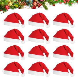Aicharynic Pack of 12 Christmas Hats, 40 x 30 cm, Santa Hats, Cuddly Soft for Parties, New Year, Christmas Parties, Tear-Resistant and Stretchy, Suitable for Any Head, for Adults and Children