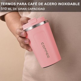 MOYAC Termos para Cafe de 510 ml, Termo Agua de Gran Capacidad de Acero Inoxidable, Termo Cafe al Vacío para Conservación del Calor y el Frío, Adecuada para Preparar Leche, Café, Té (Rosa)