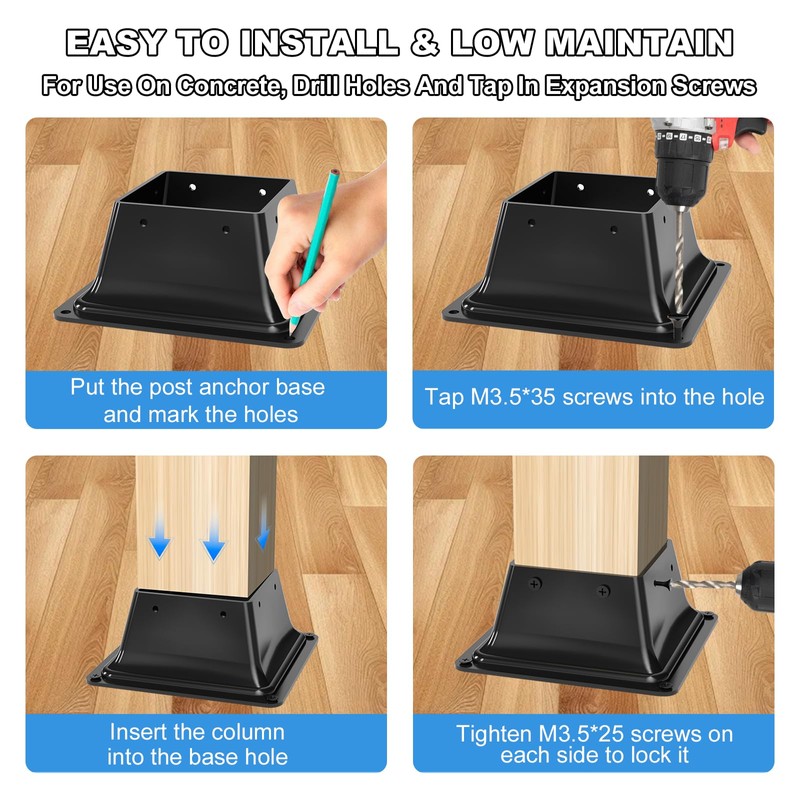 4x4 Post Base 4Pcs-Inner Size 3.5x3.5-Heavy Duty Metal Post Brackets-Deck