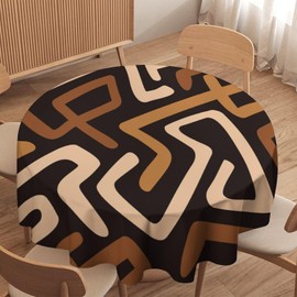 SHElifestyle African Mud Cloth Round Tablecloth, Tribal Design Ethnic Colorful Bohemian Pattern Table Cover Geometric Elements Water Resistant Tabletop Tablecloths for Kitchen Dinning Room 36"