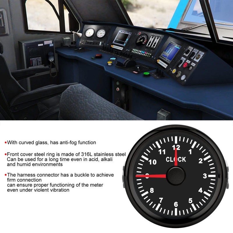 Dashboard Time Clock,2" Universal Dial Clock Meter for Boat Boat