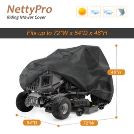 NettyPro Riding Lawn Tractor Mower Cover Waterproof Heavy Duty Outdoor Lawnmower Protection with Storage Bag, Fits Decks Up to 54"