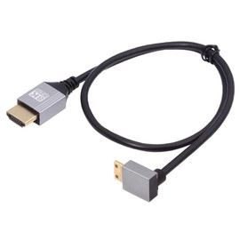 cablecc 8K 4K Mini HDMI 2.1 Ultra Thin HDTV Cable Hyper Super Flexible Slim Cord Type-A to Type-C Down Angled for Camera HDTV 50cm