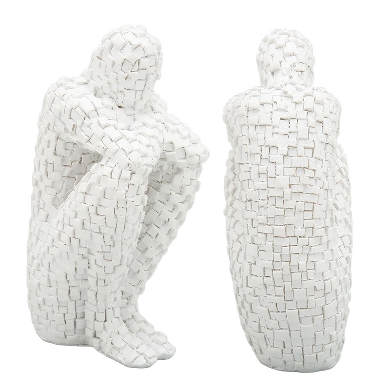 Abstract Mosaic Sculpture White Resin Eco Friendly Bookend Function Thinker