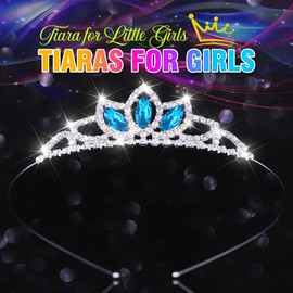 CAKURE Princess Tiara Blue Rhinestone Crown Headband Sparkly Hair Accessories for Women and Girls (a-silver, one size) (c-blue, one size)