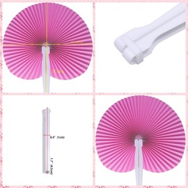 Bestage 12 Pieces Folding Hand Paper Fans Handheld,Pink Round Foldable Decorative Wedding Fans Chinese and Japanese Fans Bulk for Bridal Guest Church Party Favors Dancing Birthday DIY