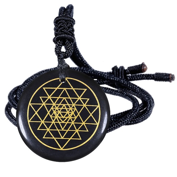 KYEYGWO Engraved Obsidian Chains with Adjustable Rope, Round Stone Pendant,