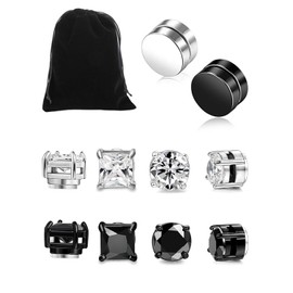 KGDUYC 6 Pairs Stainless Steel Magnetic Earrings for Men Women Girls Magnetic Stud Earrings Clips Tunnel Without Ear Piercing Earrings Set Black Silver Tone