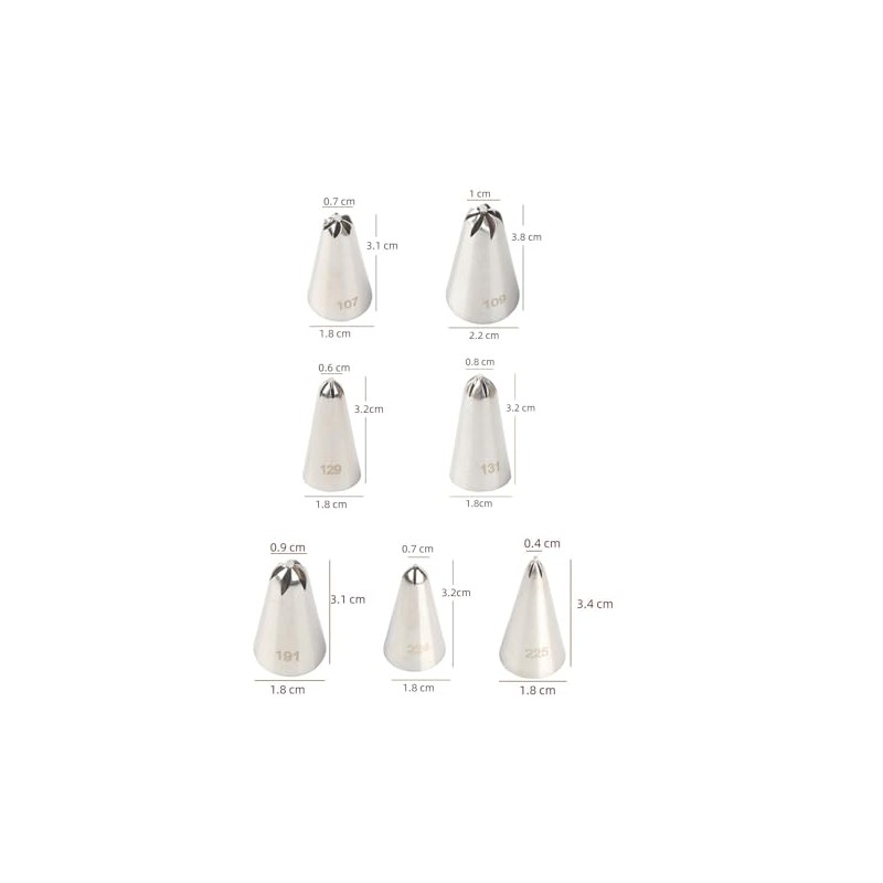 Drop Flower Piping Tips Set, 107, 109, 129, 131, 191,
