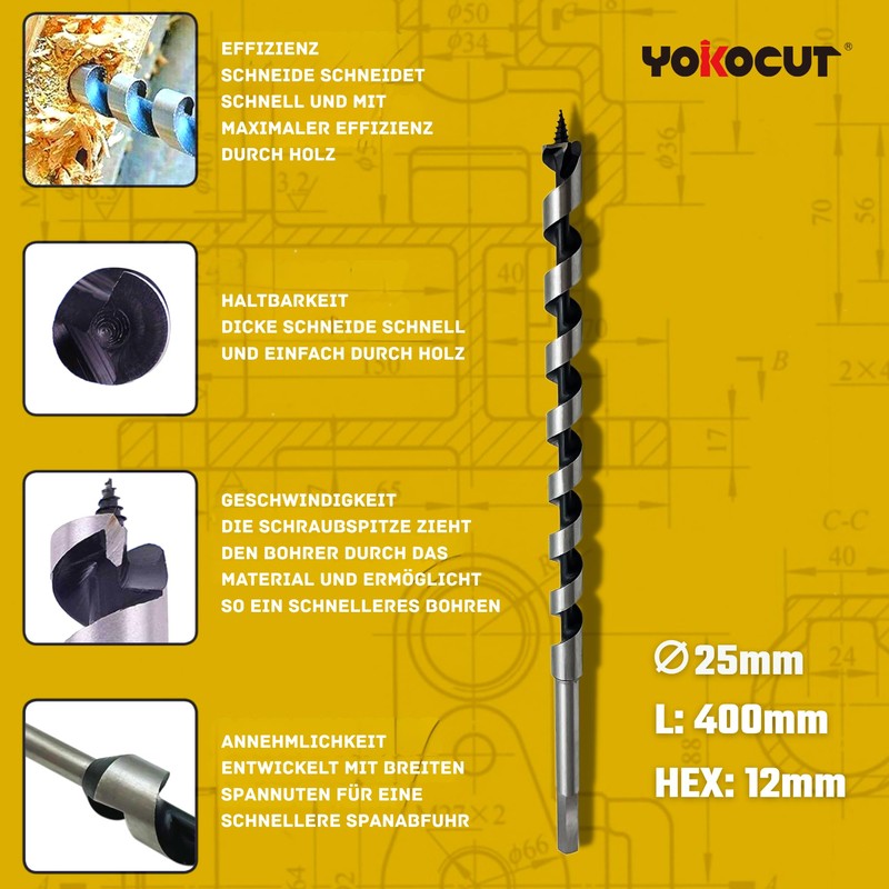 Auger Drill Bit 25 mm x 400 mm Wood Snake