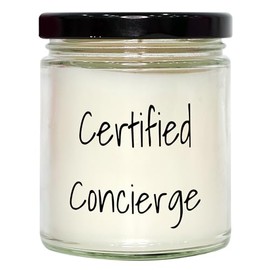 Gifts from The Concierge for Birthday Inspirational Vanilla Soy Candle, Quote Certified Concierge, 9oz Hand-Poured Candle for Men, Women, Family, Friends, Coworkers, and Special Occasions