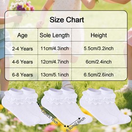 Topbuti 3 Pairs Baby Girl Eyelet Ruffle Lace Socks Frilly Princess Dress Crew Cotton Socks for Newborn Infant Toddler Girls (White)