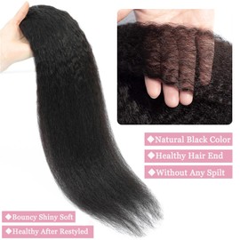 Kinky Straight Bundles Human Hair 20 Inch Yaki Straight Bundles Real Human Hair Bundles 100% Unprocessed Brazilian Burmese Hair Deals Kinkycurly Human Hair Extensions Quick Weave Bundles Natural Black