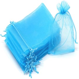 FAVORTALK Organza Jewellery Pouches Favour Bags with Drawer String, Small Drawstring Mesh Bag for Wedding 30 Pcs (9x12cm, Lake Blue)