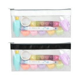 HAOTIAN-X Pack of 2 Clear Pencil Pouch, Pencil Case with Metal Zip, Pen Bags Marker Organiser, Pen Storage Case, Travel Cosmetic Makeup Pouch, Stationery Toiletries Bag for Office, Black and White,