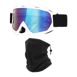 LJDJ Ski Goggles, Snowboard Motorcycle Goggles with Winter Neck Gaiter Face Cover for Men Women Skiing Fishing Hiking Cycling (White)