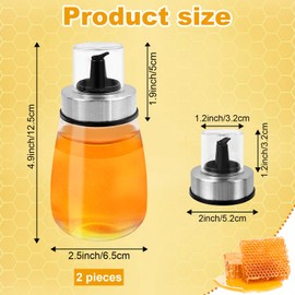 2Pcs 6oz Syrup Dispenser Honey Pot Glass Honey Dispenser Jar, Maple Syrup Dispenser, Honey Container, Commercial Quality With Handle Honey Dispenser Jar for Home Kitchen Honey & Syrup Storage