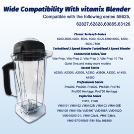 Upgraded For Vitamix Blender Pitcher 64oz,Replacemant for Vitamix 5200 5000 6500 7500 Pro500 750 Vita-Prep VM0101 VM0102 VM0103 VM0197 E310 320 Asy172 Container Cup with 2 Cleaning Brush