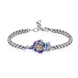 Imrsanl Rose Flower Women's Link Urn Bracelet for Ashes Stainless Steel Cremation Urn Bracelet Bangle for Ashes Keepsake Memorial Jewelry, 17-26cm, Stainless Steel, stainless steel