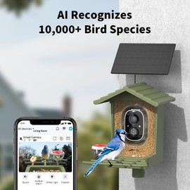 cbeyook Smart Bird Feeder Camera with AI Species Identifier | Solar Powered, 2.5K HD Video, Motion Alerts - Outdoor Garden & Birdwatching Gift