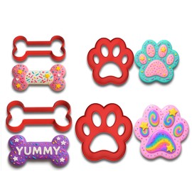 Dog Bone & Paw Print Cookie Cutter Set - 3" & 4" Sizes, 4-Piece Baking & Fondant Mold Kit for Pet Lovers (Random Color)