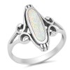 Long Wide Filigree Swirl White Simulated Opal Oval Ring .925