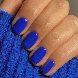 SXVME 48 Pcs Royal Blue False Nails Short Square Length, Acrylic Press on Nails Short, Solid Color Glossy Gel Full Cover Fake Nails for Women Finger Decoration