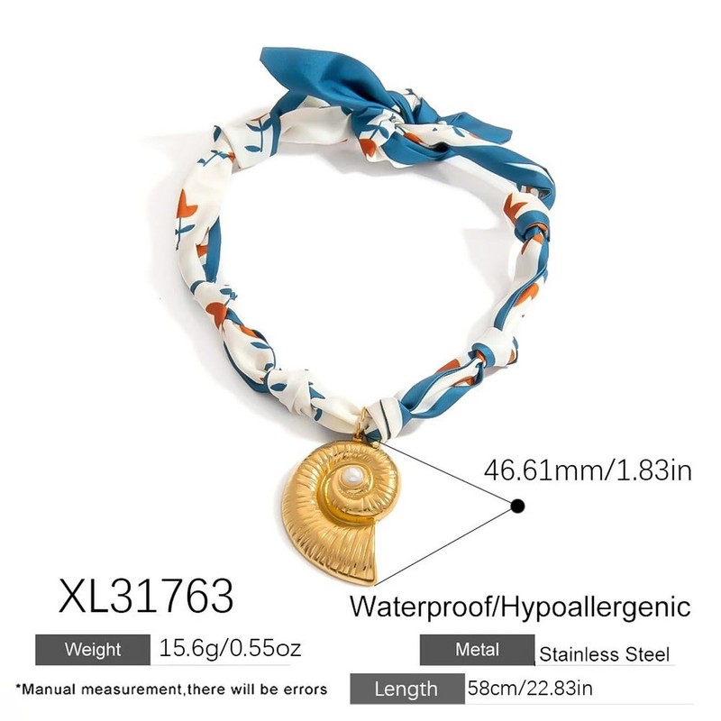 Vanesseva Scarf Necklace with Shell Charm - Bandana Choker for
