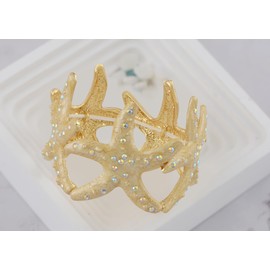 Alilang Sealife Gold Tone Aurora Borealis Ocean Boho Elastic Expandable Starfish Bracelet with Crystals, Gold
