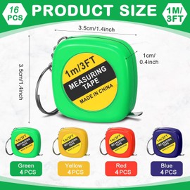 16Pcs Tape Measure Keychains Mini Retractable Measuring Tape Keychains for Construction Birthday Party Favors Goody Bag Fillers Prize