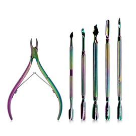 KADS 1 Piece Cuticle Nipper & 5 Pieces Cuticle Pusher Stainless Steel Magic Color Sweetskin Care Remover with Pusher Nail Care Tool Set (1)