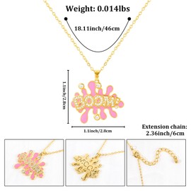 Fun BOOM Pendant Necklace for Women Pink Enamel Art Paint Graffiti 14K Gold Plated Cubic Zirconia BOOM Words Pendant Necklace Cute Charm Necklace Adjustable Chain Summer Party Jewelry Gift for Women
